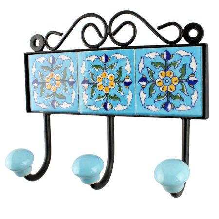 Turquoise Floral Ceramic Tiles Hook
